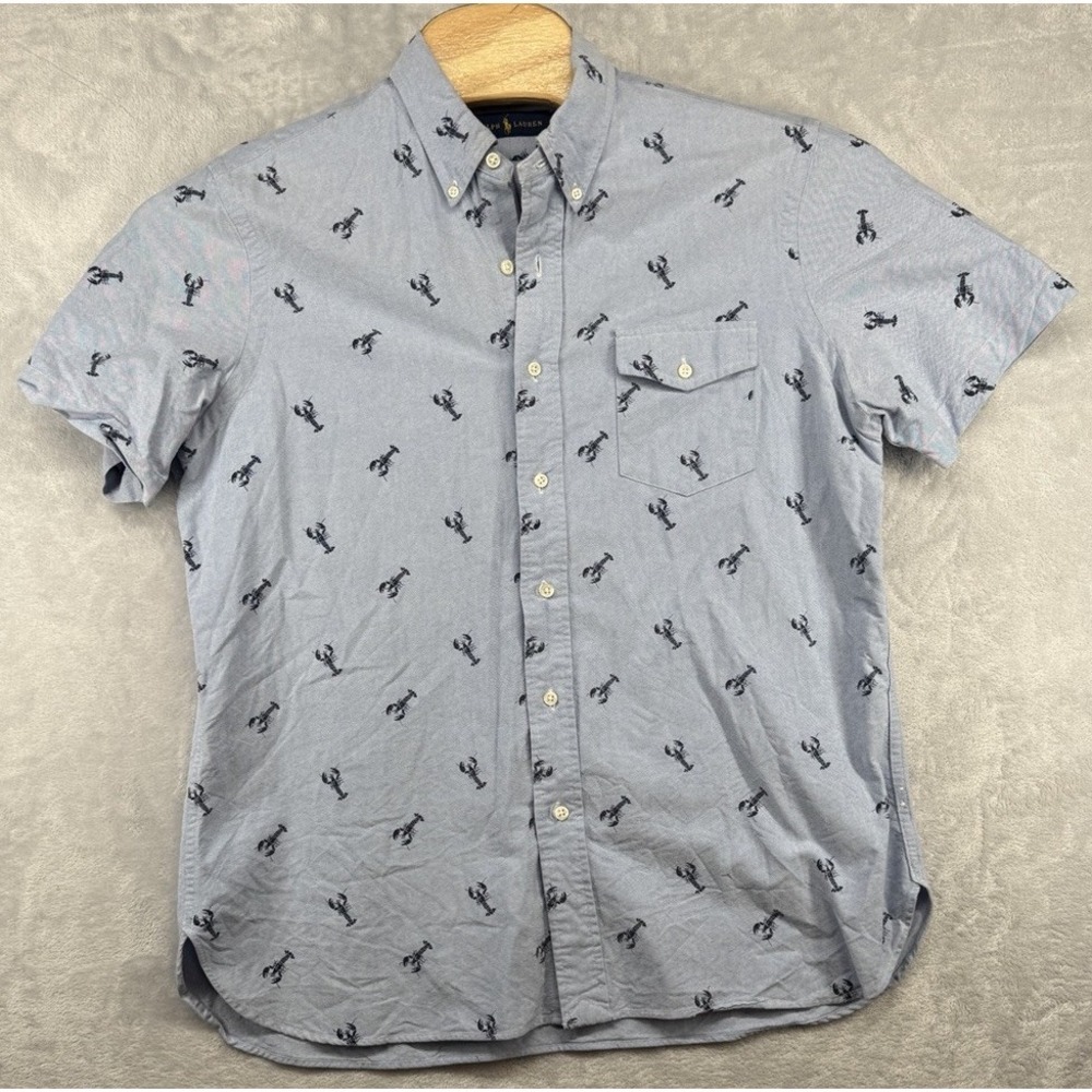 Polo Ralph Lauren Button Down Shirt Lobster All Over Print Blue Men's Size L